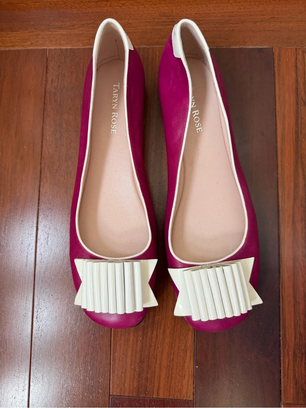 Taryn Rose Magenta Ballet Flats with Cream Bow Detail 9 - Picture 1 of 4